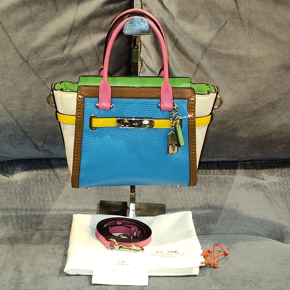 NWOT RARE COACH SWAGGER 21 RAINBOW MULTICOLOR COLORBLOCK TWO-WAY TOTE W/ DUSTBAG - Picture 5 of 16